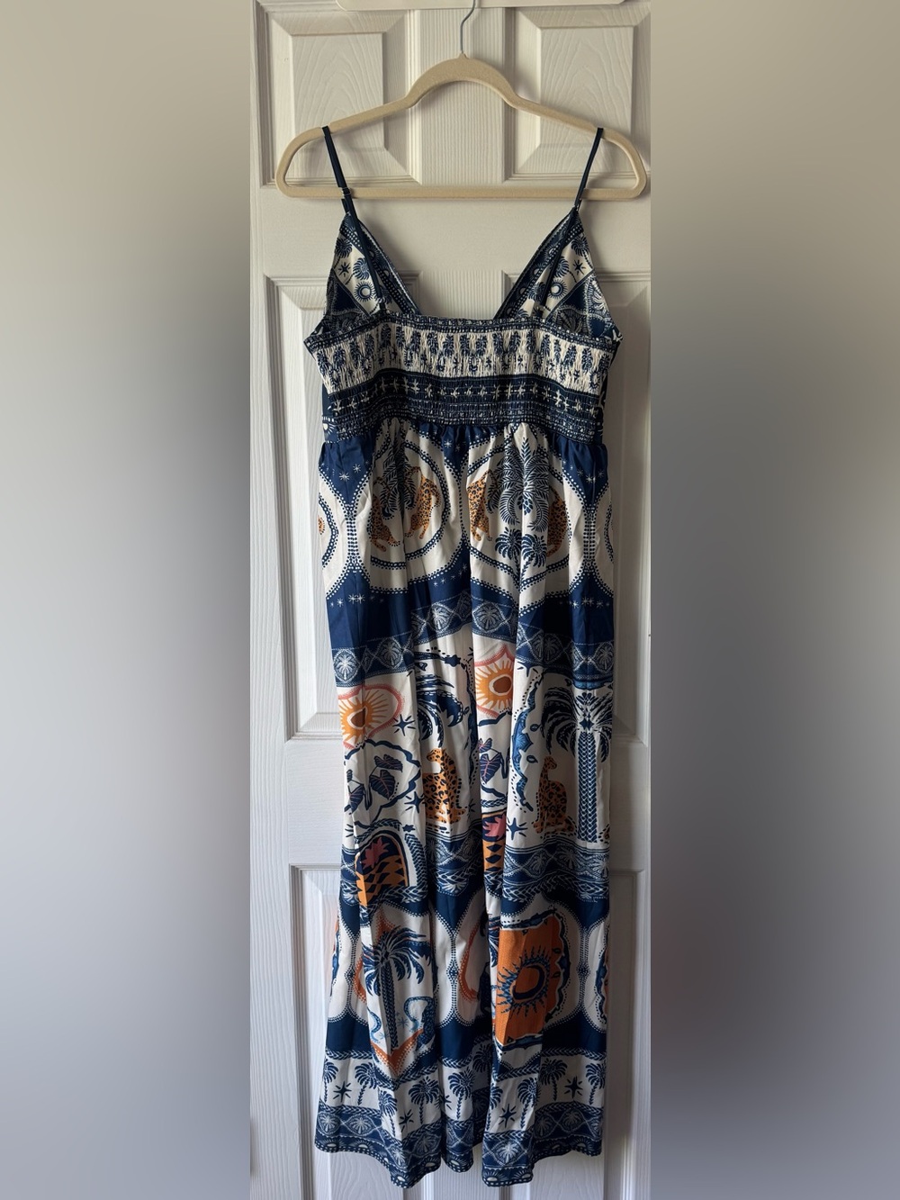 NWOT-Bohemian Maxi Dress with Blue & Orange Print/ Size-Large - Picture 5 of 7